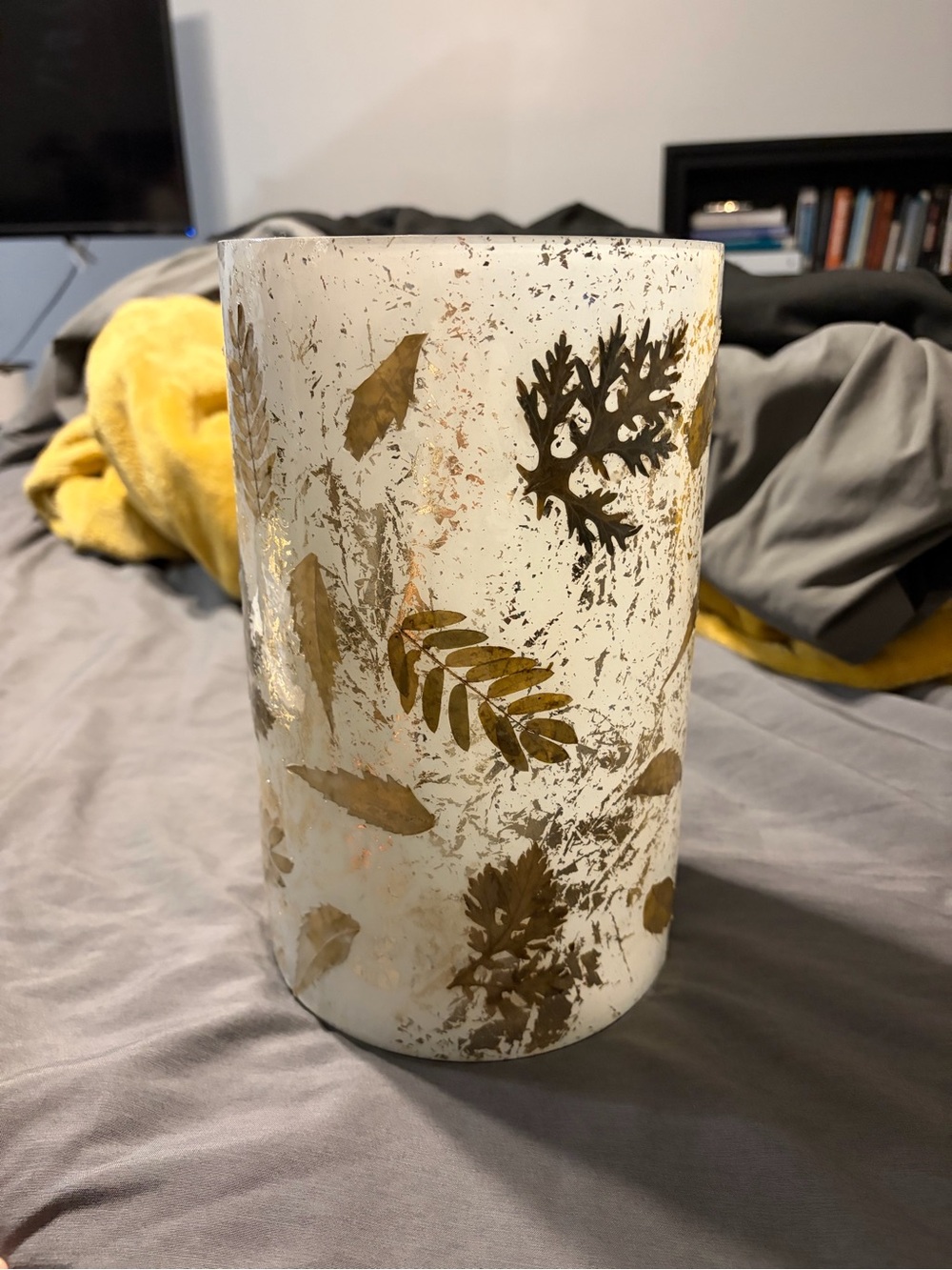 Decorative Glass Vase with Gold Leaf Motif